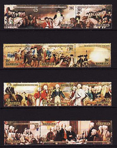 Барбуда, 1976, 200 лет США, Живопись, 12 марок 4 сцепки